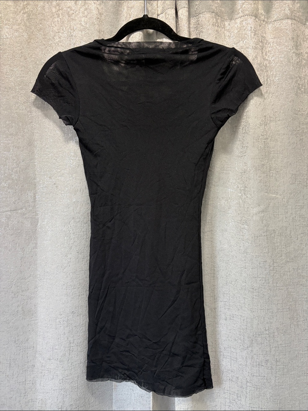 Bisou Bisou SHEER Black Short Sleeve Scoop Neck Tee SUPER SHEER SM - Picture 7 of 7